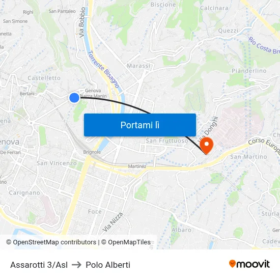 Assarotti 3/Asl to Polo Alberti map