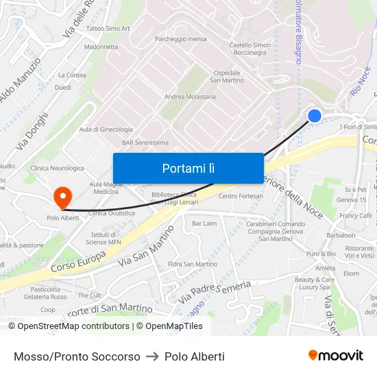 Mosso/Pronto Soccorso to Polo Alberti map