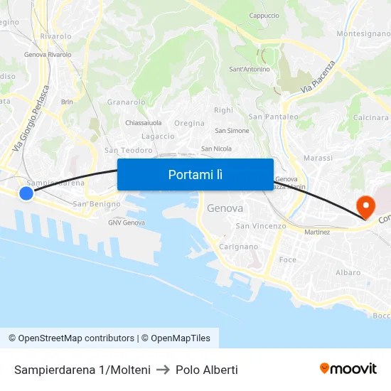 Sampierdarena 1/Molteni to Polo Alberti map