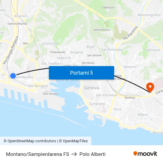 Montano/Sampierdarena FS to Polo Alberti map