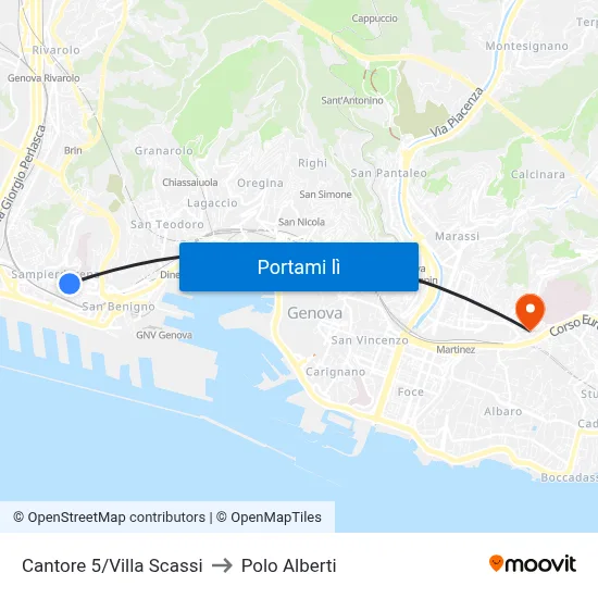 Cantore 5/Villa Scassi to Polo Alberti map