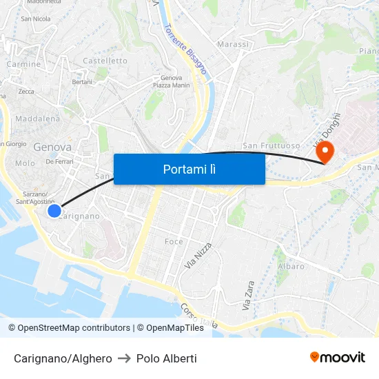 Carignano/Alghero to Polo Alberti map