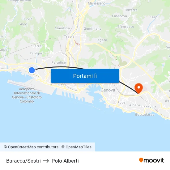 Baracca/Sestri to Polo Alberti map