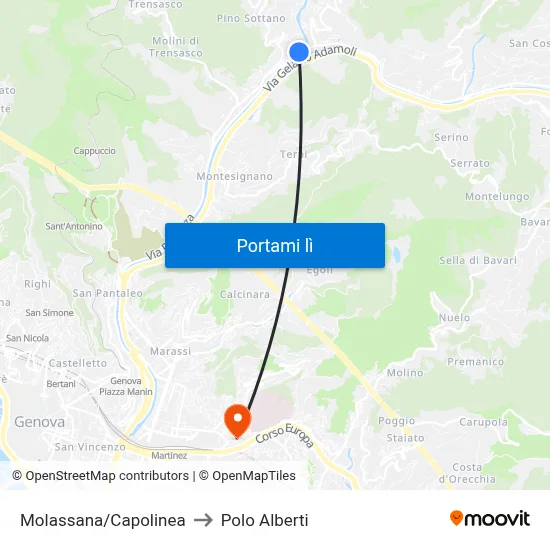Molassana/Capolinea to Polo Alberti map