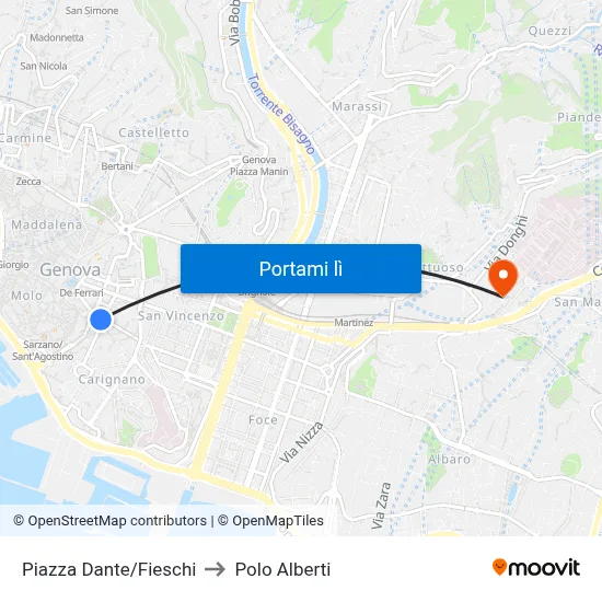 Piazza Dante/Fieschi to Polo Alberti map