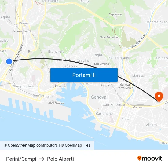 Perini/Campi to Polo Alberti map