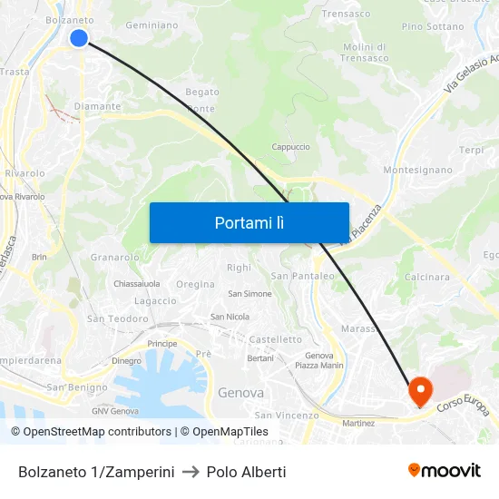 Bolzaneto 1/Zamperini to Polo Alberti map