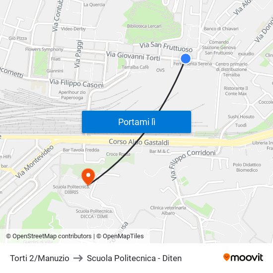 Torti 2/Manuzio to Scuola Politecnica - Diten map