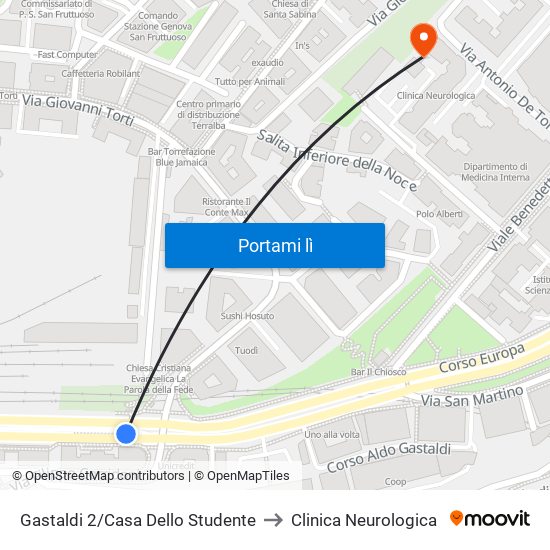 Gastaldi 2/Casa Dello Studente to Clinica Neurologica map