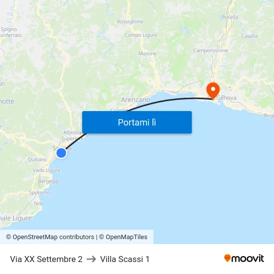 Via XX Settembre 2 to Villa Scassi 1 map