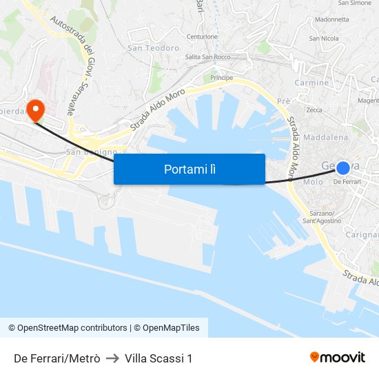 De Ferrari/Metrò to Villa Scassi 1 map