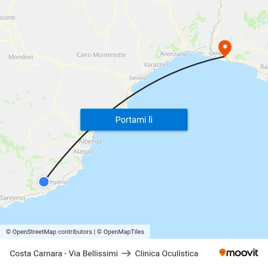 Costa Carnara - Via Bellissimi to Clinica Oculistica map
