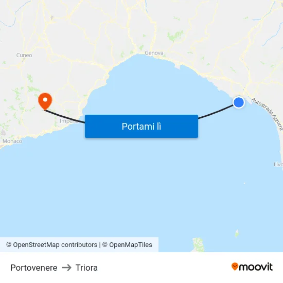 Portovenere to Triora map