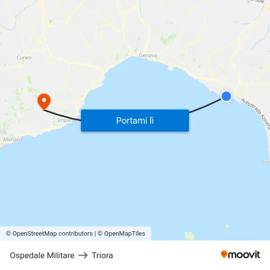 Ospedale Militare to Triora map