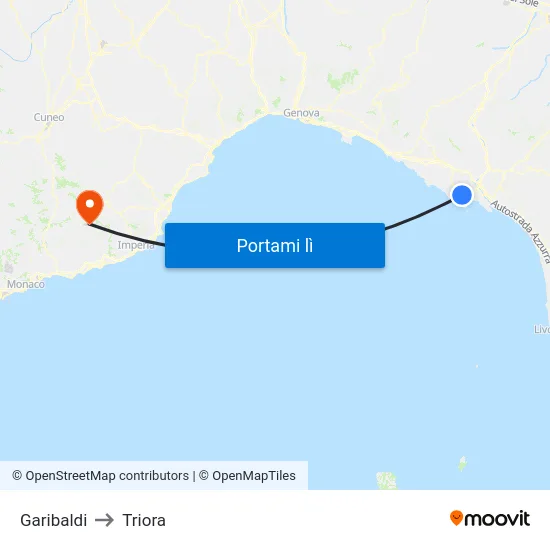 Garibaldi to Triora map