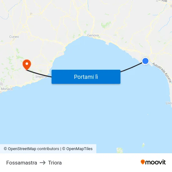 Fossamastra to Triora map