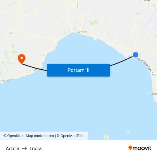 Arzelà to Triora map