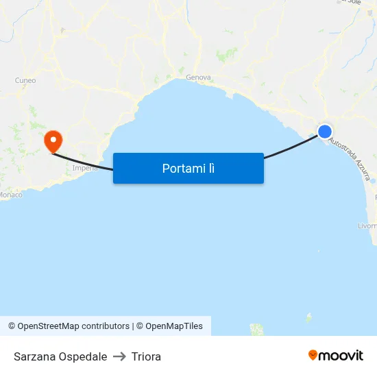 Sarzana Ospedale to Triora map