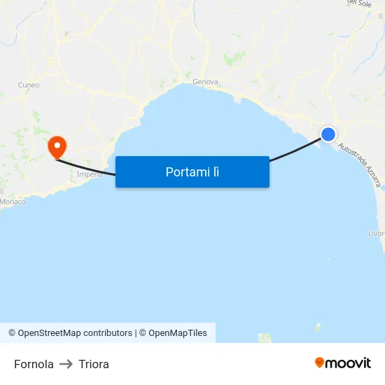 Fornola to Triora map
