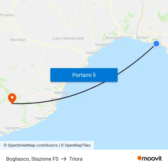 Bogliasco, Stazione FS to Triora map