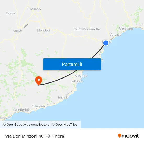 Via Don Minzoni 40 to Triora map