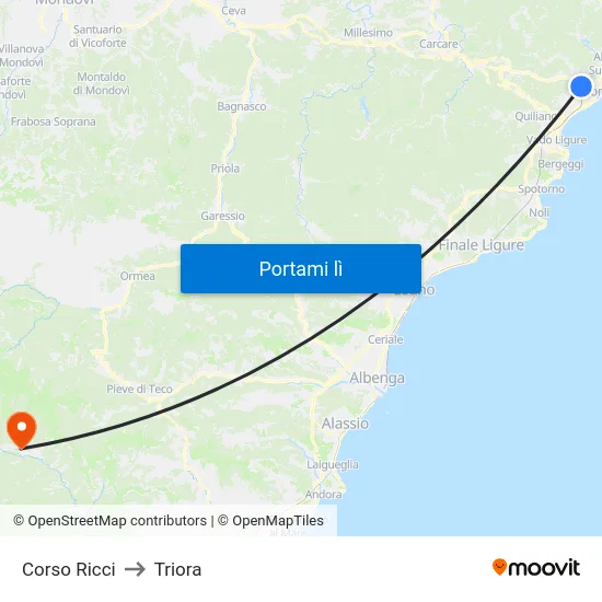 Corso Ricci to Triora map