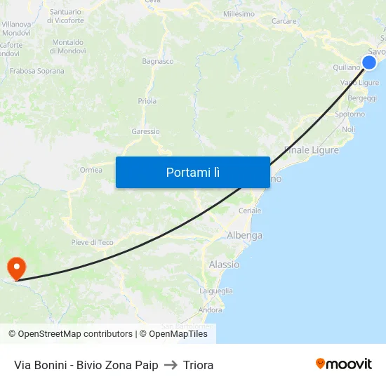 Via Bonini - Bivio Zona Paip to Triora map