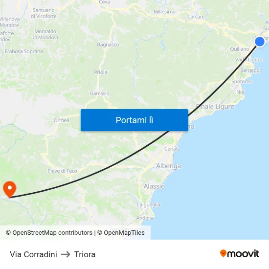 Via Corradini to Triora map