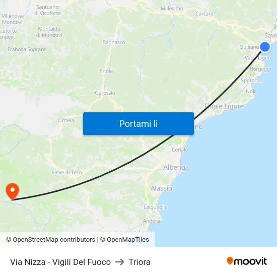 Via Nizza - Vigili Del Fuoco to Triora map
