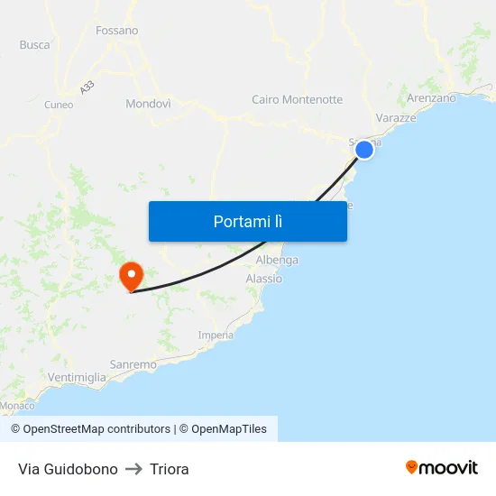 Via Guidobono to Triora map