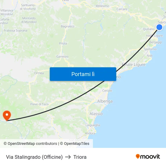 Via Stalingrado (Officine) to Triora map