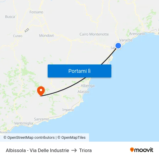 Albissola - Via Delle Industrie to Triora map