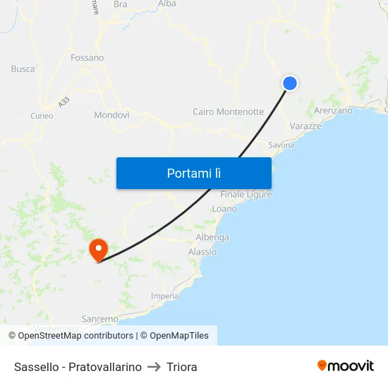 Sassello - Pratovallarino to Triora map