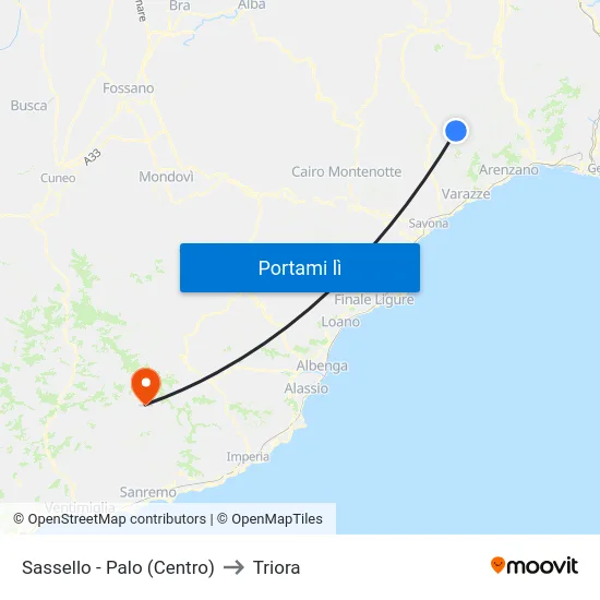 Sassello - Palo (Centro) to Triora map