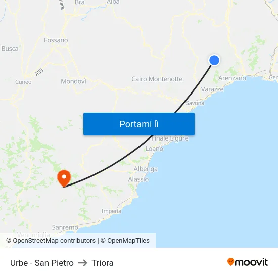 Urbe - San Pietro to Triora map