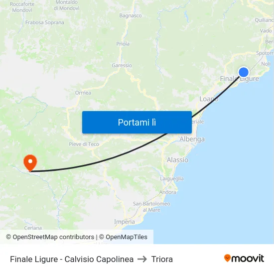 Finale Ligure - Calvisio Capolinea to Triora map