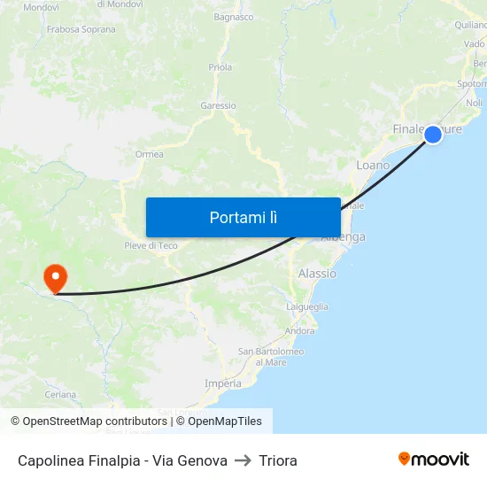 Capolinea Finalpia - Via Genova to Triora map