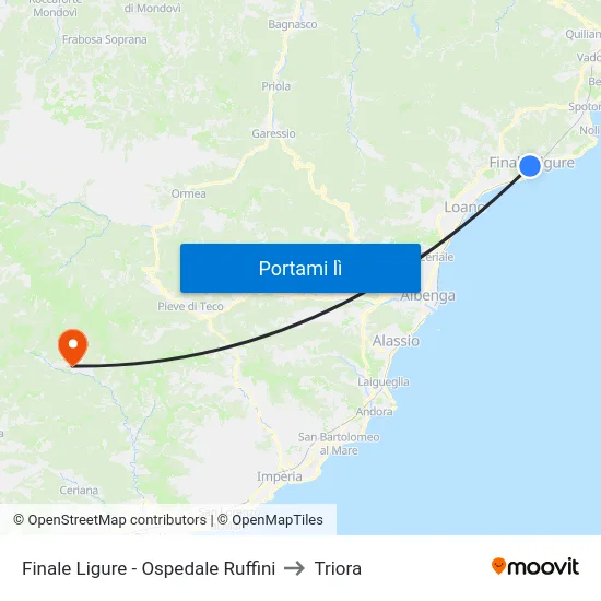 Finale Ligure - Ospedale Ruffini to Triora map