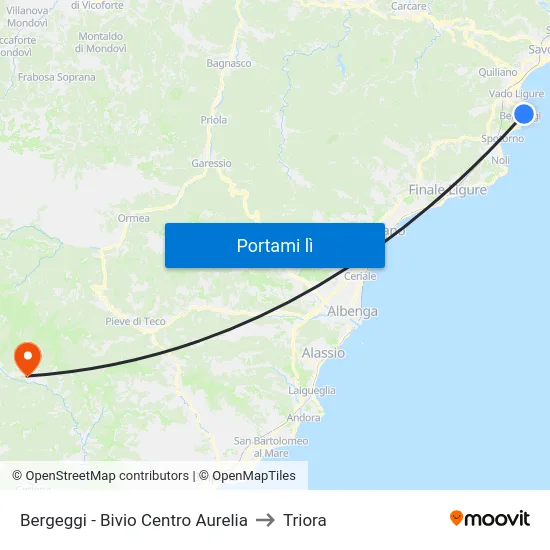Bergeggi - Bivio Centro Aurelia to Triora map