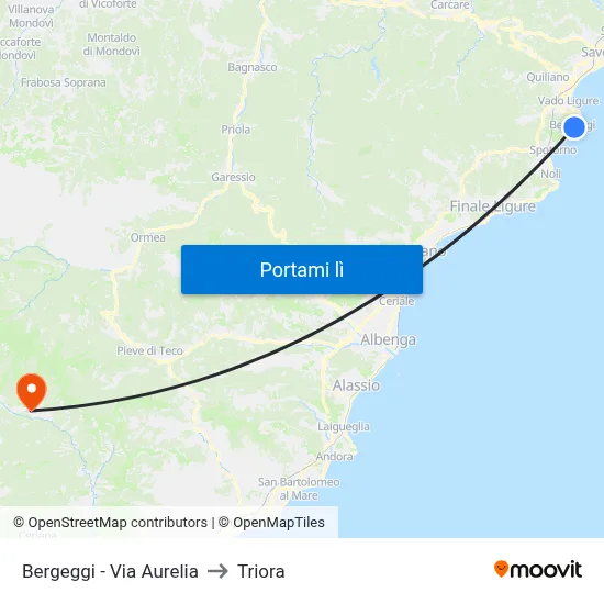 Bergeggi - Via Aurelia to Triora map