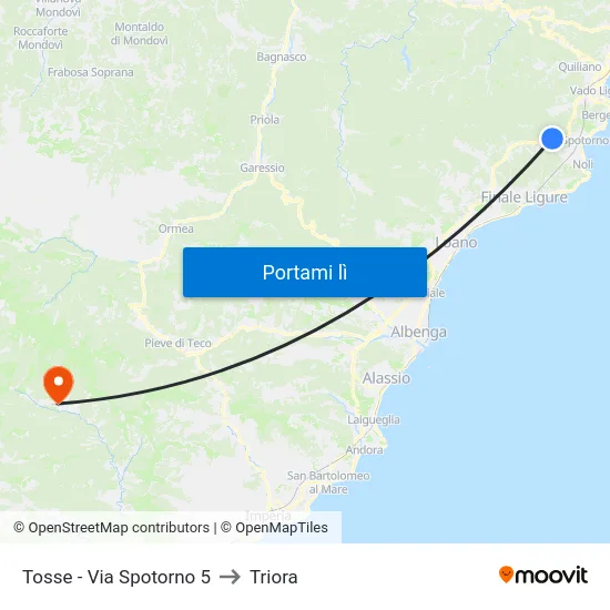 Tosse - Via Spotorno 5 to Triora map