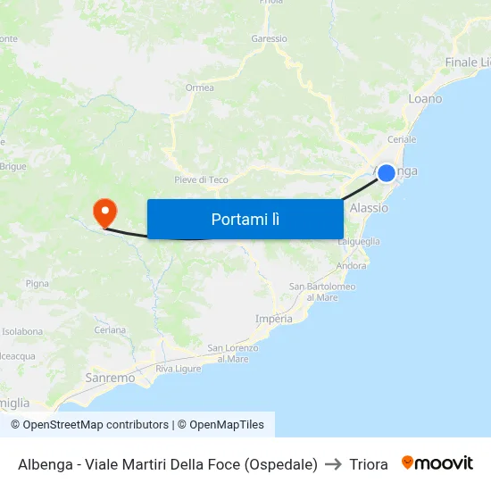 Albenga - Viale Martiri Della Foce (Ospedale) to Triora map