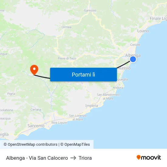Albenga - Via San Calocero to Triora map