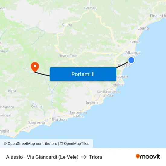 Alassio - Via Giancardi (Le Vele) to Triora map