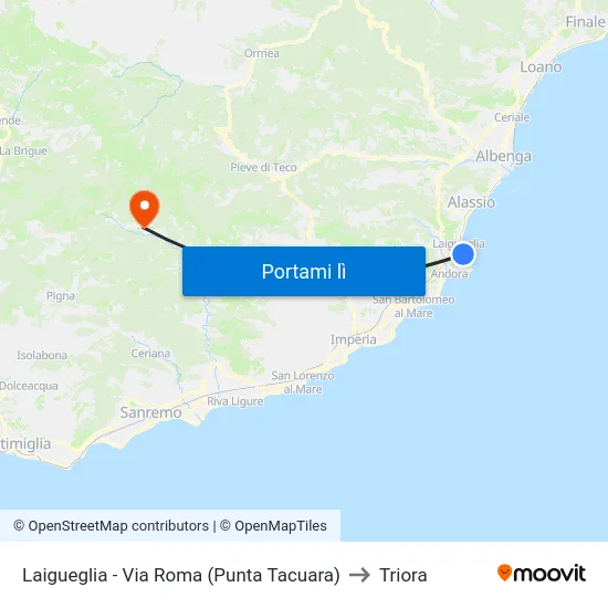 Laigueglia - Via Roma (Punta Tacuara) to Triora map