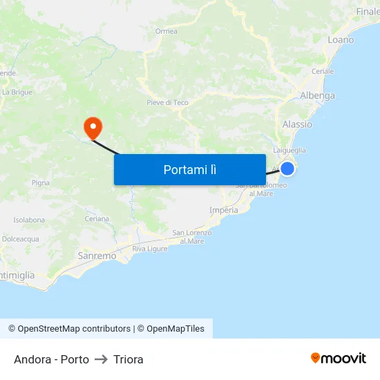 Andora - Porto to Triora map