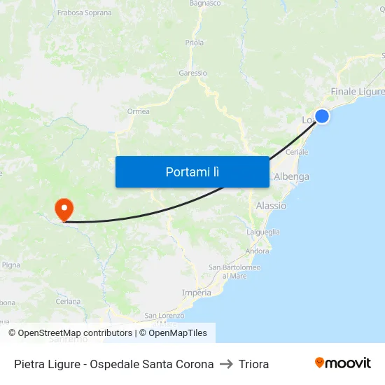 Pietra Ligure - Ospedale Santa Corona to Triora map