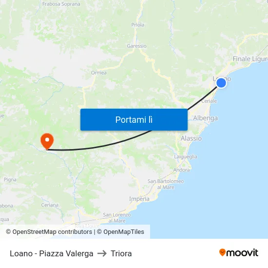 Loano - Piazza Valerga to Triora map