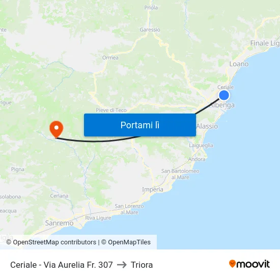 Ceriale - Via Aurelia Fr. 307 to Triora map