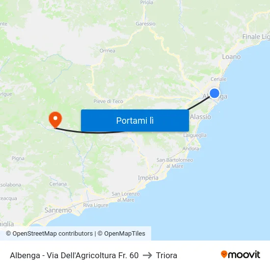 Albenga - Via Dell'Agricoltura Fr. 60 to Triora map